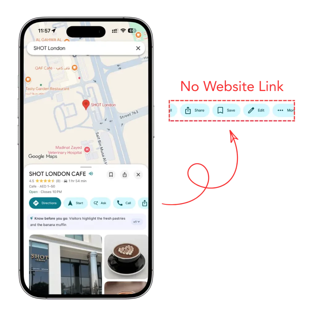 Google Maps business profile on mobile missing a website button in the action row